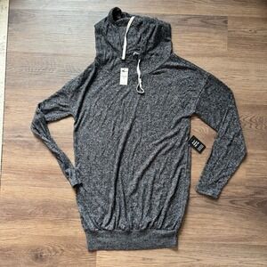 Express Women's Heathered Charcoal Cowl Neck Long Sleeve Pullover Dress